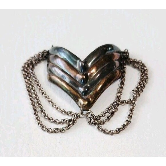 Vintage Electroform Sterling Modernist Chevron Chains Brooch 2.5" 32g - Picture 1 of 7